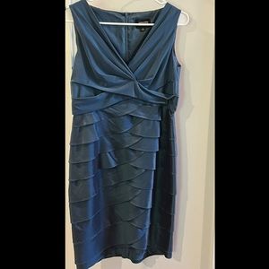 Adrianna Papell Blue Shutter Pleat Sheath Cocktail Dress